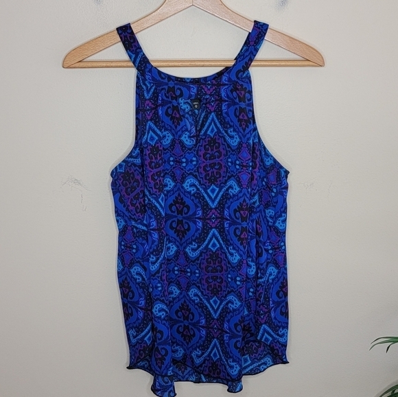 Express | Blue & Purple Print Halter Tank Blouse Size Medium - Picture 1 of 5